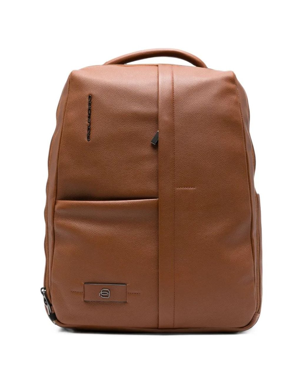 Piquadro Brown Logo-Plaque Pebbled Backpack