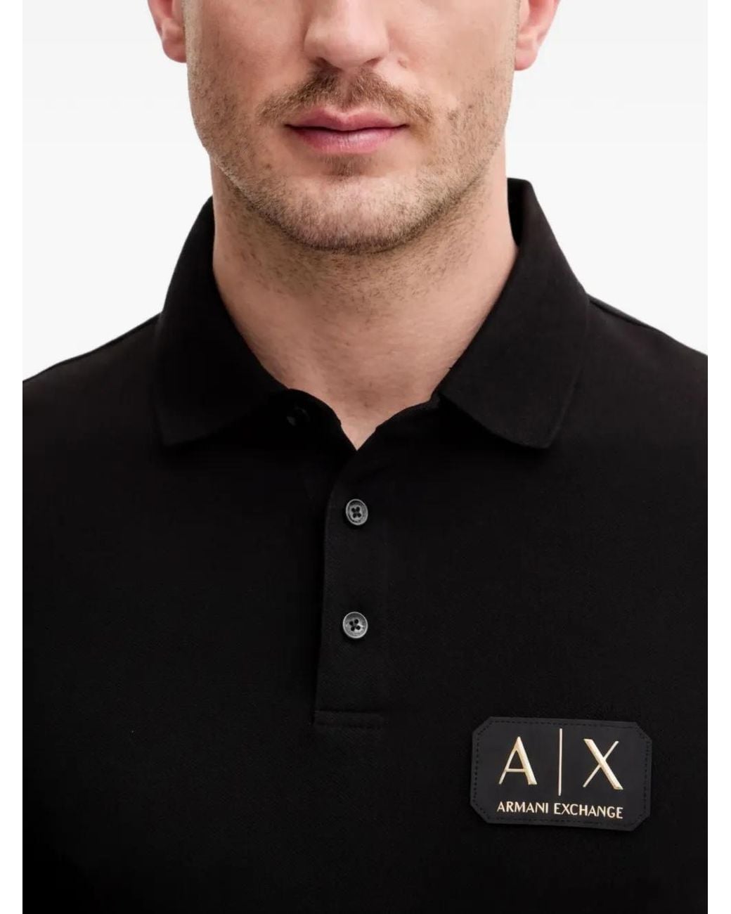 ARMANI EXCHANGE Black Logo-Detail Polo Shirt for men