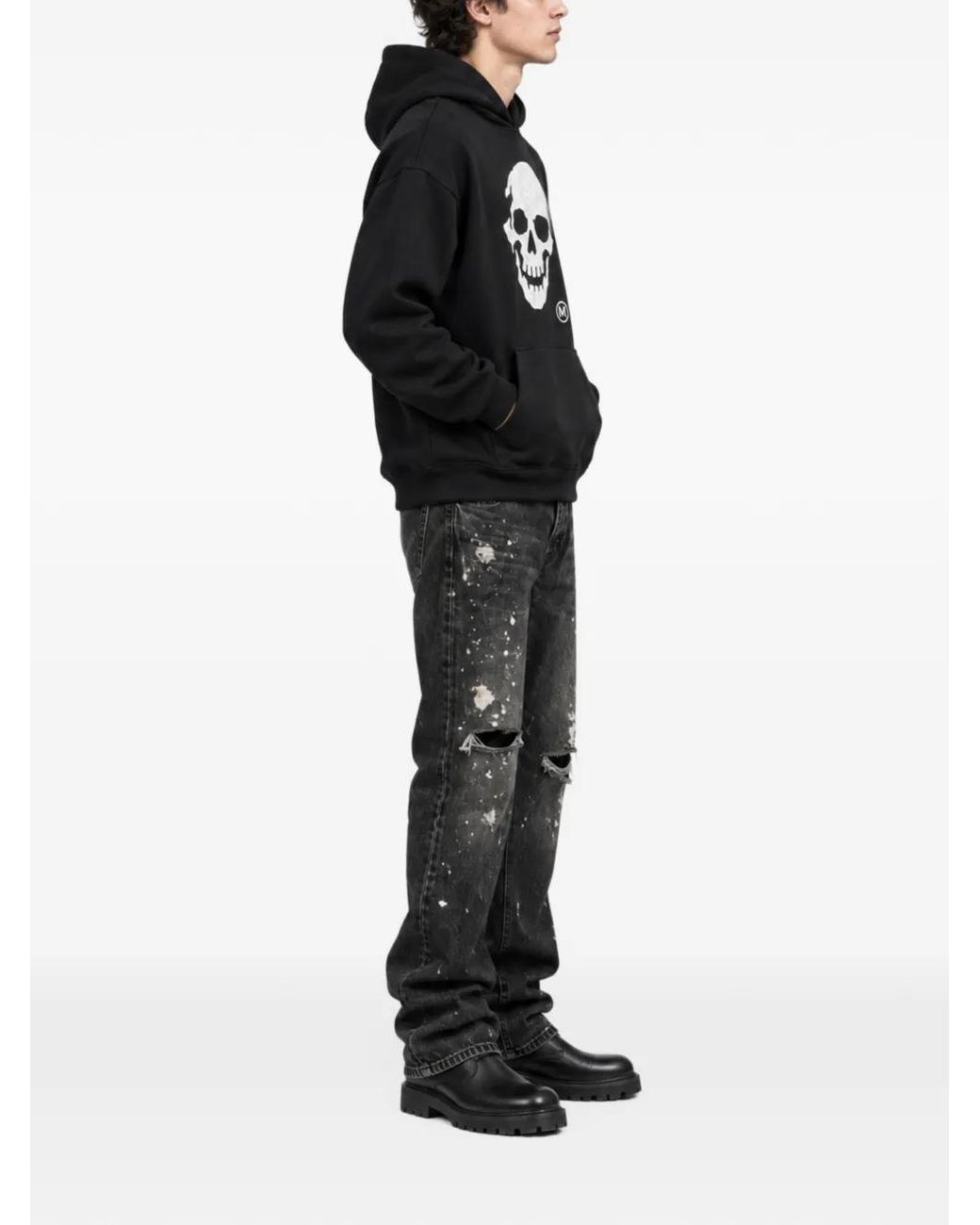 Melt Black Skull-Print Hoodie for men
