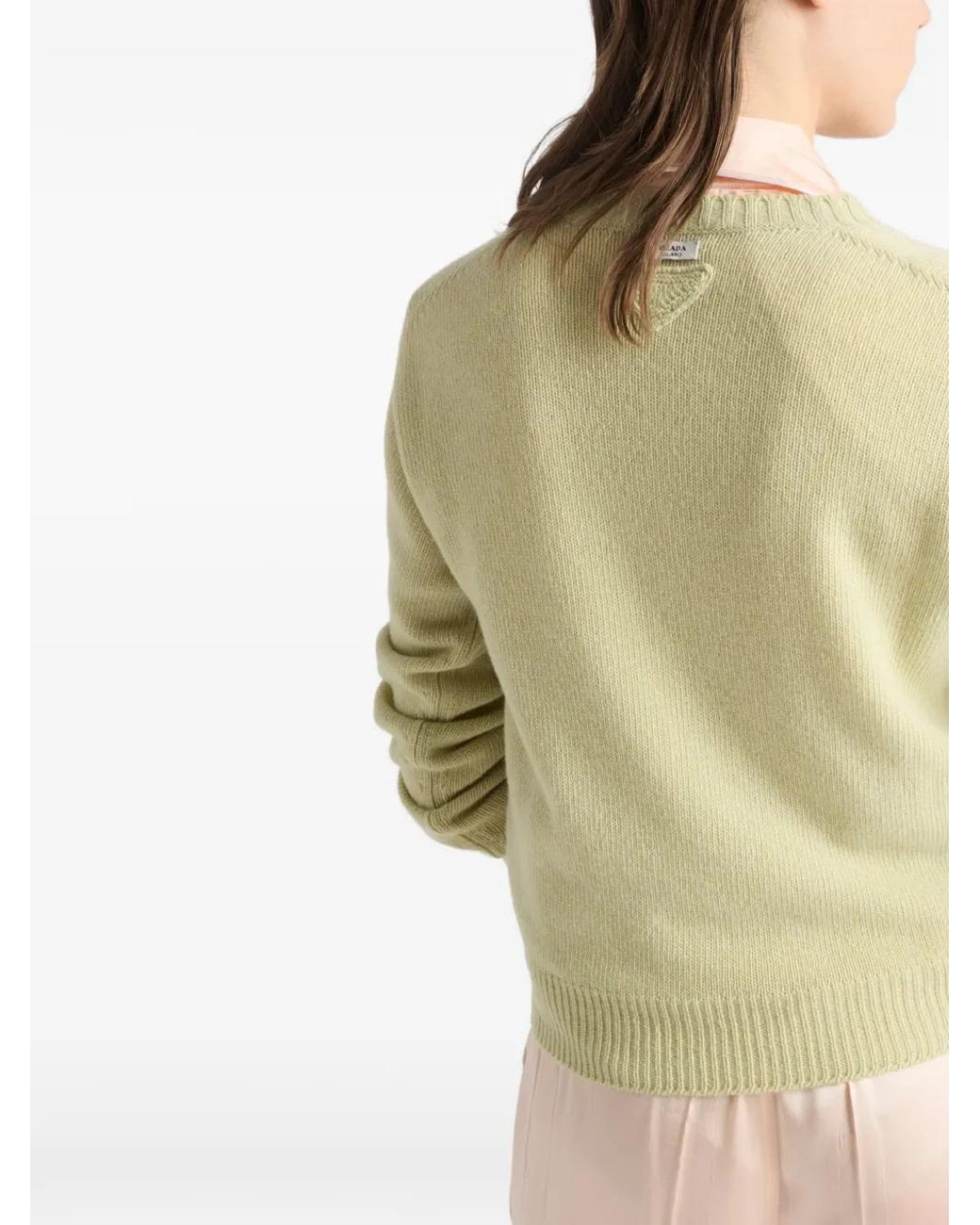 Prada Green V-Neck Ribbed Sweater