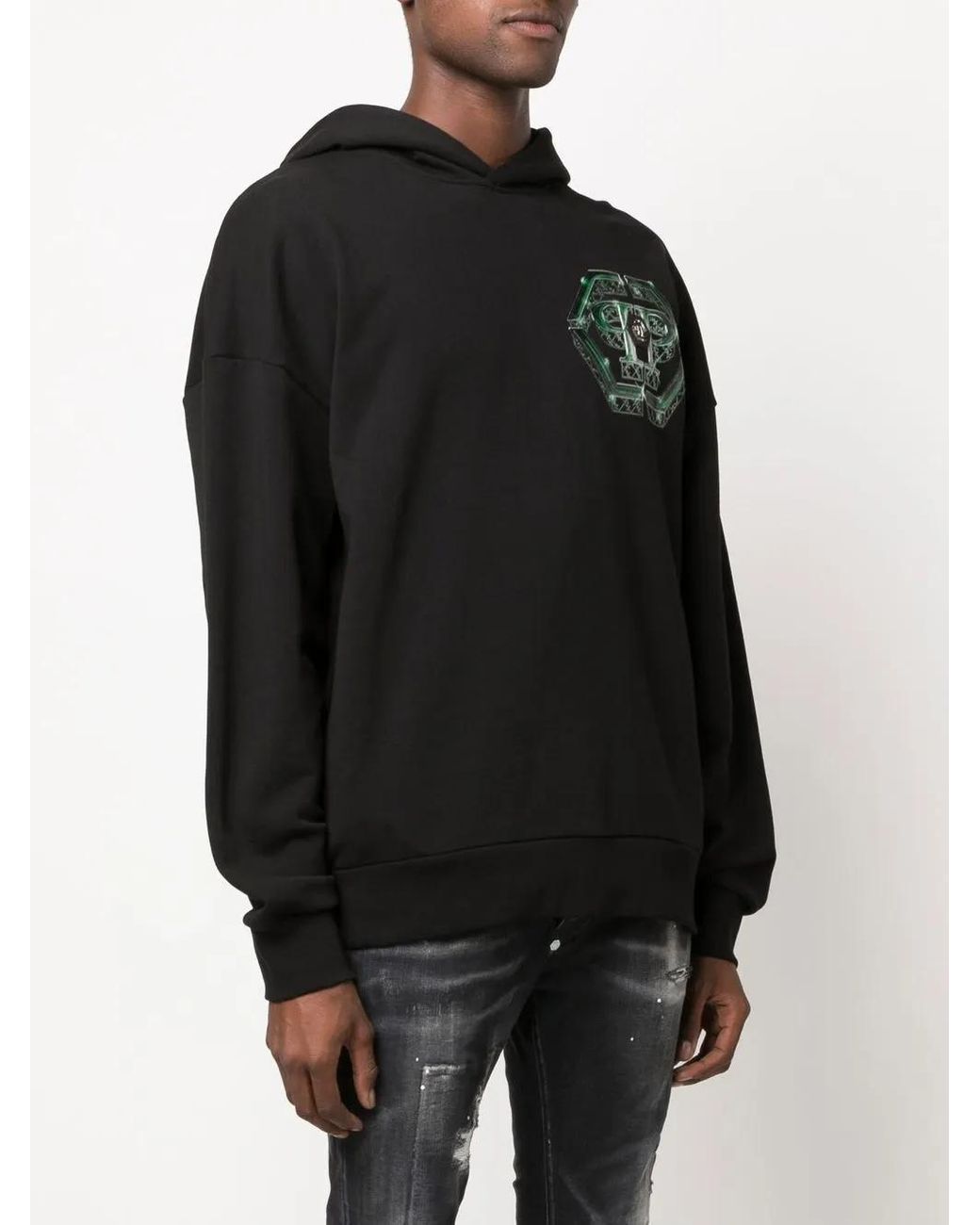 Philipp Plein Black Godzilla Monsters-Print Hoodie for men