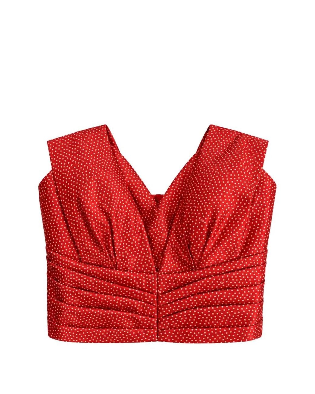 Elisabetta Franchi Red Gazar Polka-Dot Lace-Up Top