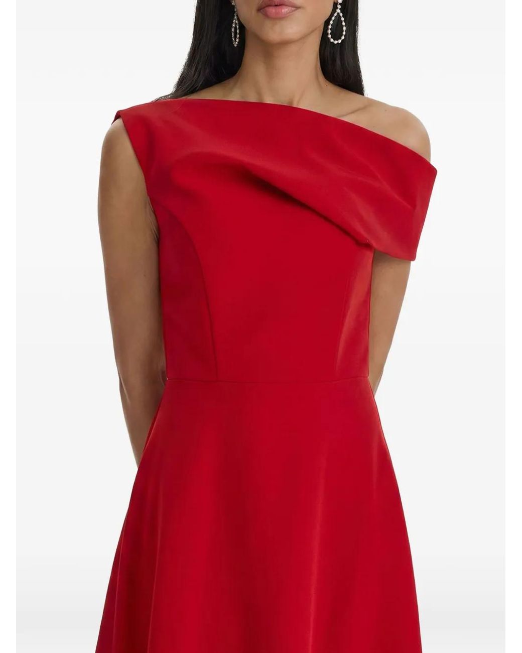 MOOS STUDIO Red Off-Shoulder A-Line Midi Dress