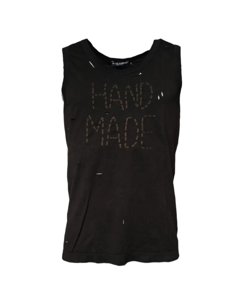 Dolce & Gabbana Black Distressed-Effect Embroidered Tank for men