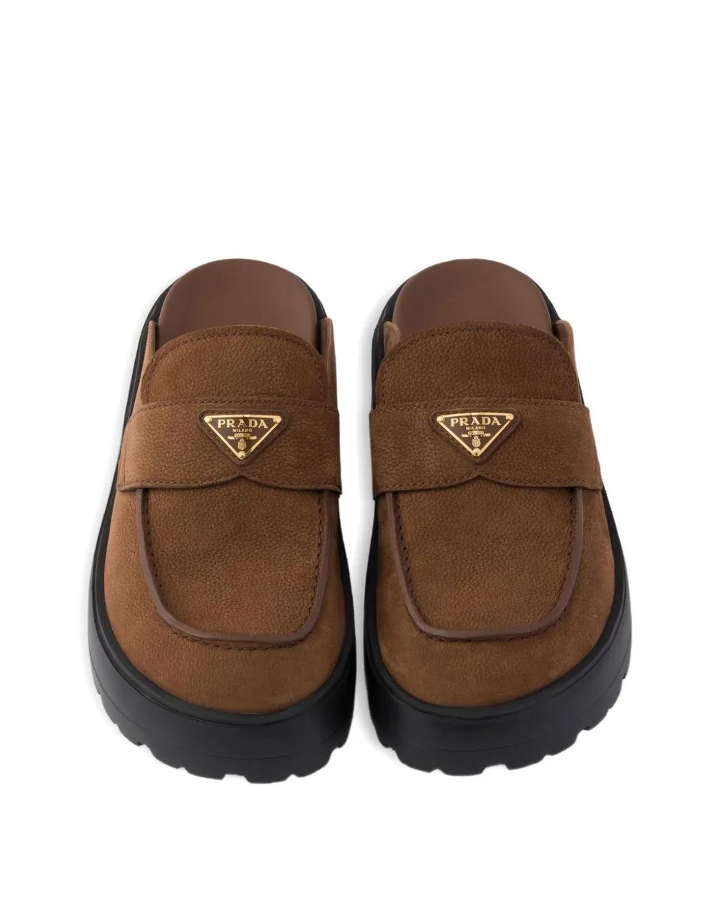 Prada Brown Nubuck Flatform Mules