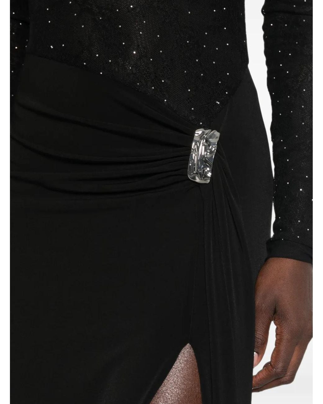 Nissa Black Crystal-Embellished Ruched Maxi Dress