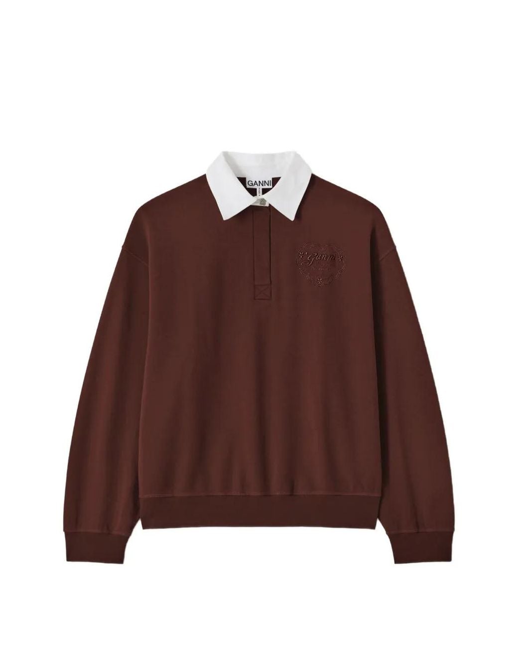 Ganni Brown Polo Shirt With Heart Embroidery