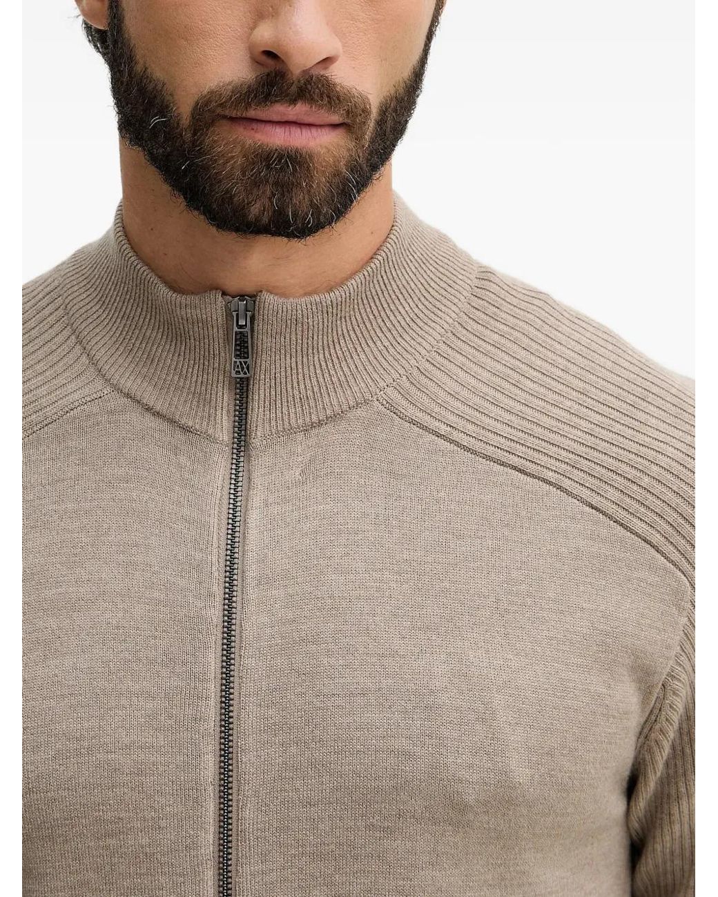ARMANI EXCHANGE Gray Ribbed Zip Cardigan for men