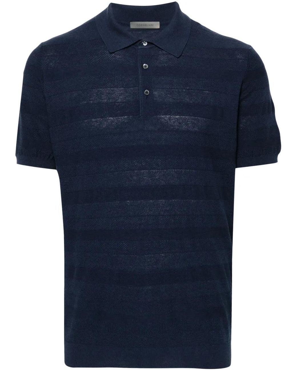 Corneliani Blue Ribbed-Knit Polo Top for men
