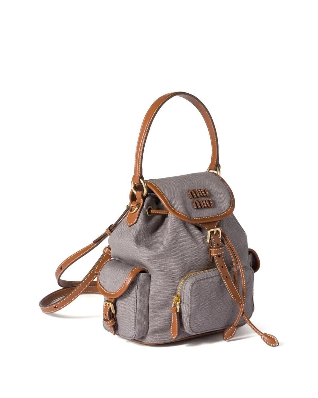 Miu Miu Canvas And Leather Backpack in Gray | Lyst