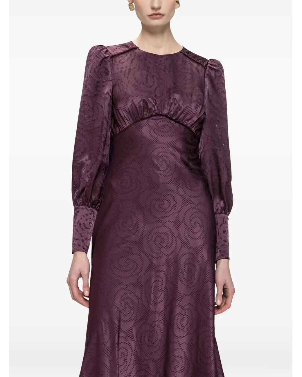 Nissa Purple Satin Effect Viscose Midi Dress
