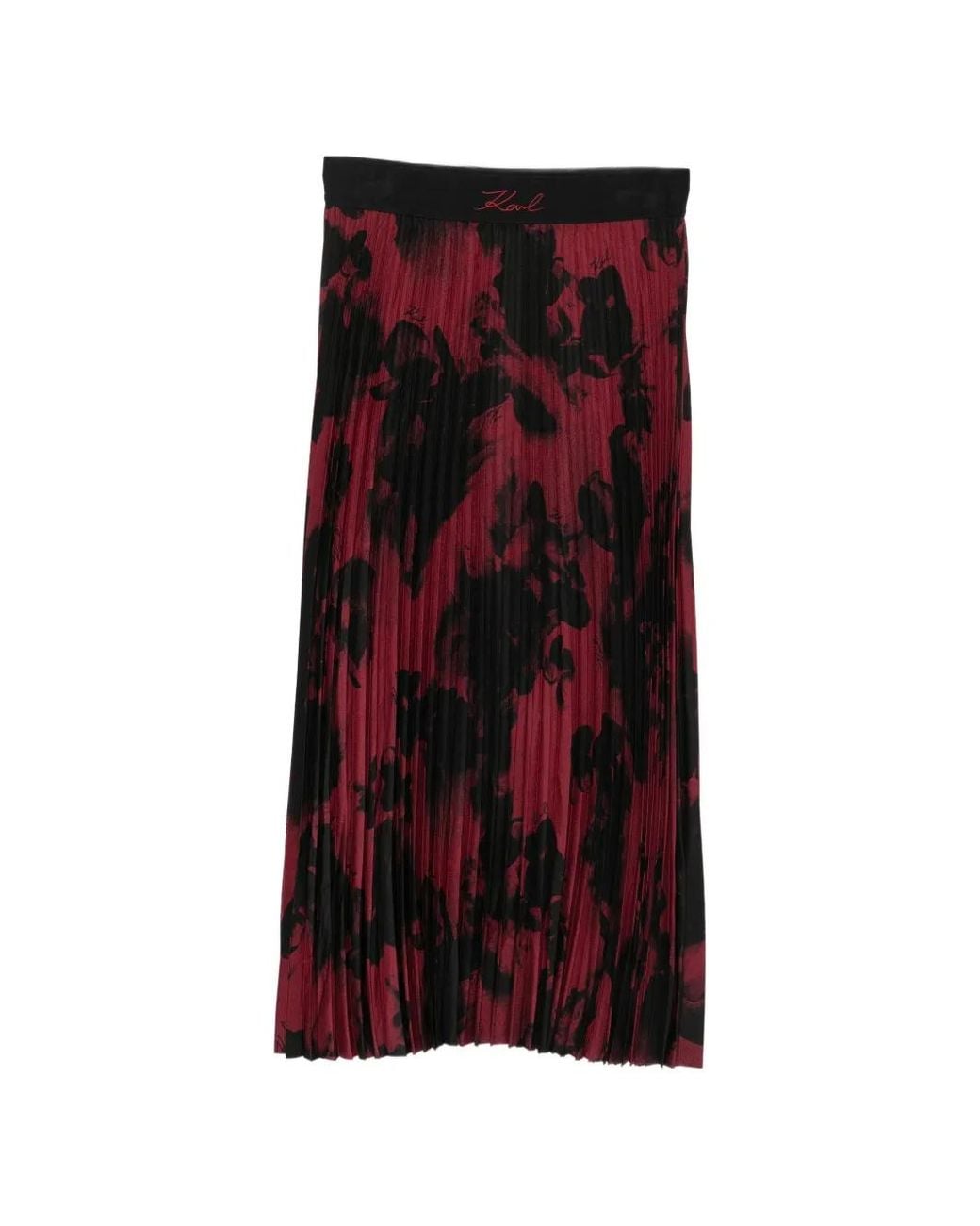 Karl Lagerfeld Red Floral-Print Pleated Skirt