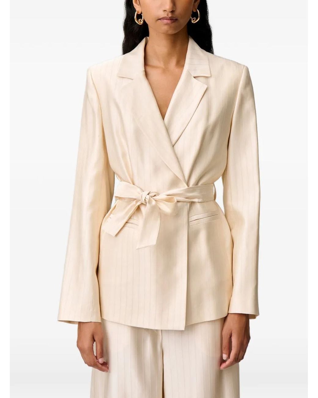 Claudie Pierlot Natural Striped Belted Blazer