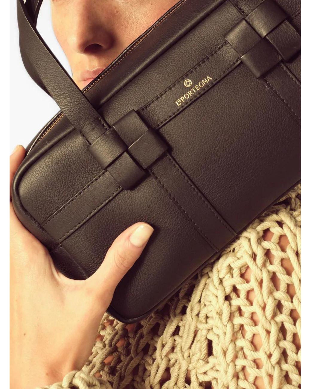 La Portegna Black Bibi Knotted Leather Tote Bag