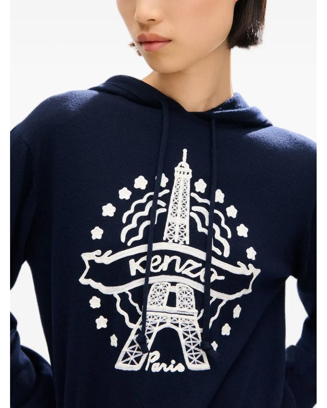 KENZO Blue Eiffel Tower Embroidered Hoodie