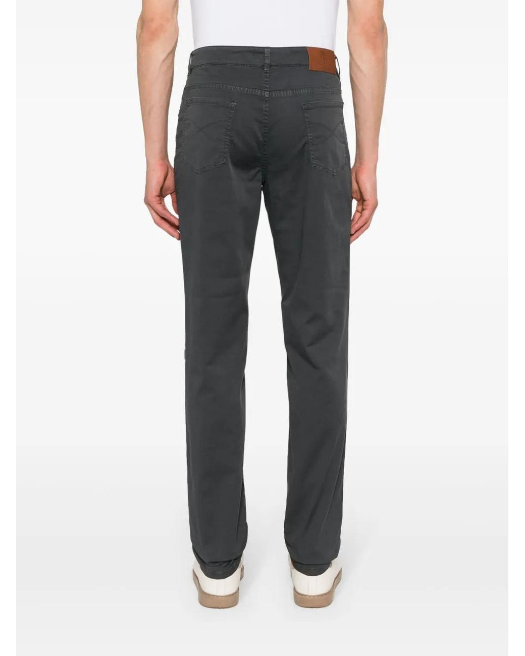 Brunello Cucinelli Gray Logo-Embroidered Straight-Leg Trousers for men