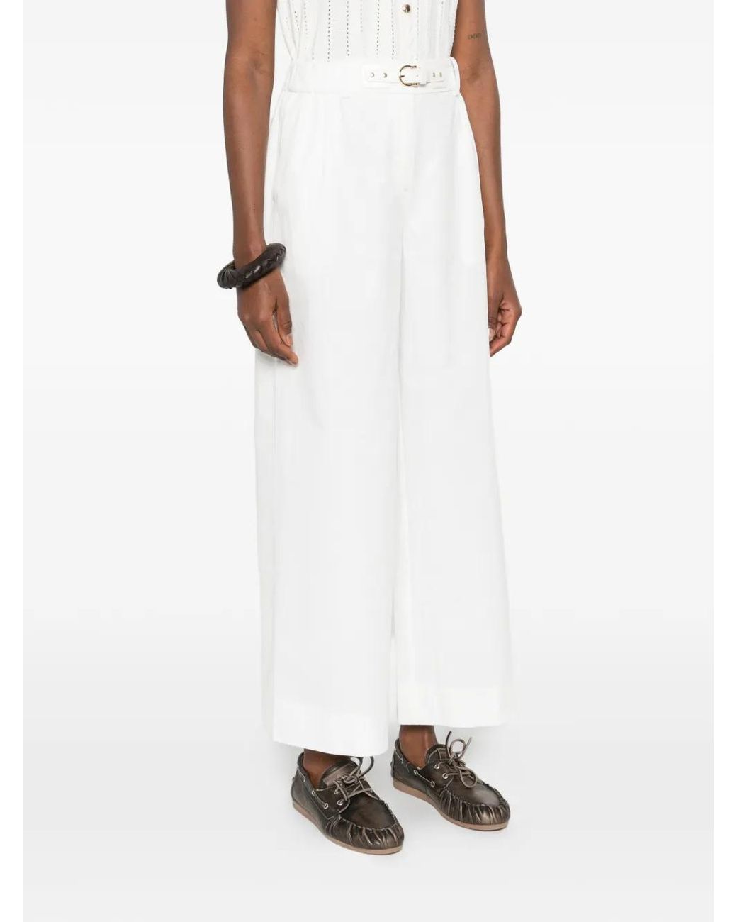 Maje White Wide-Leg Cotton Trousers