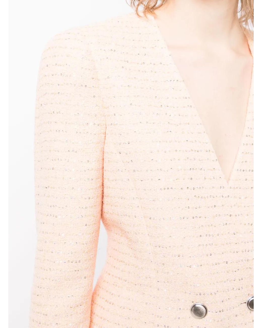 Alessandra Rich Natural Sequin-Embellished Tweed Blazer