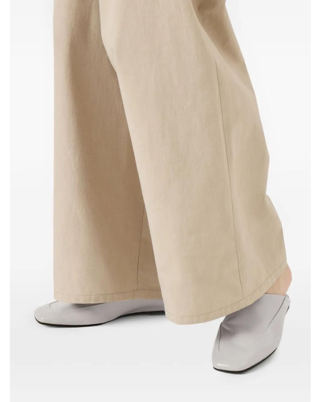 Brunello Cucinelli White Square-Toe Leather Flat Mules