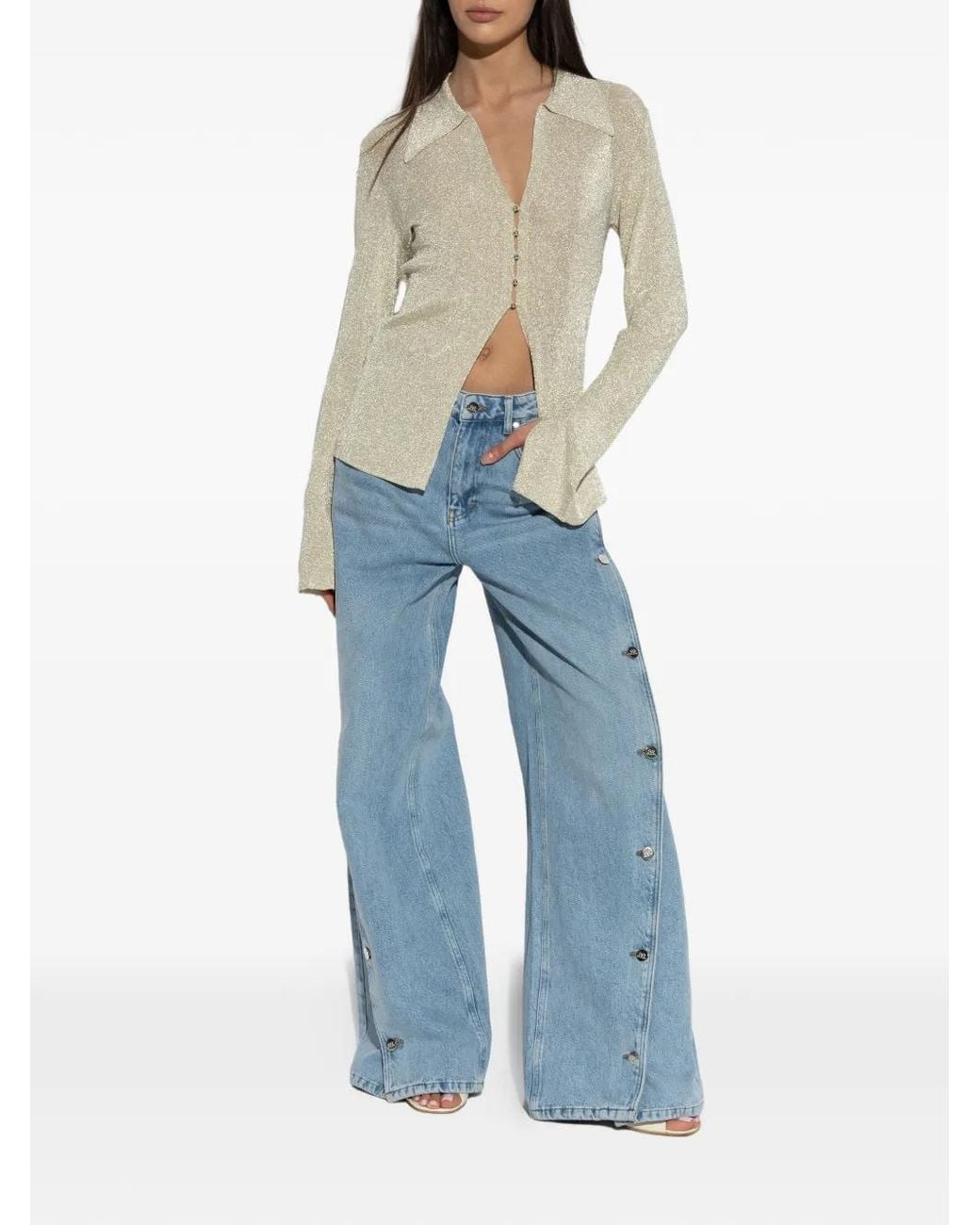 Gestuz White Metallic-Effect Split-Cuff Top