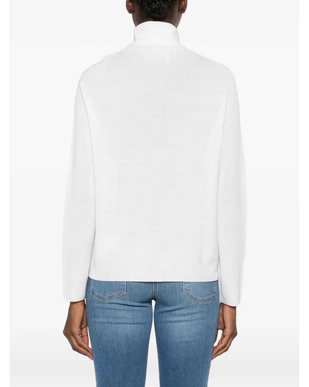ERMANNO FIRENZE White Embroidered-Logo Roll-Neck Sweater