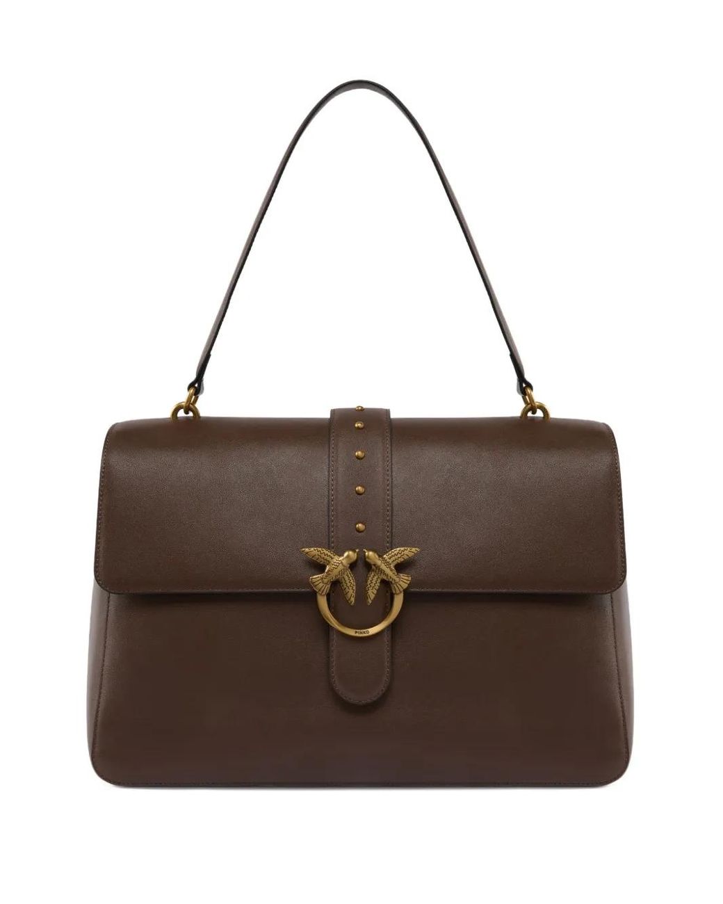 Pinko Brown Leather Maxi Love Bag Slouchy Shoulder Bag