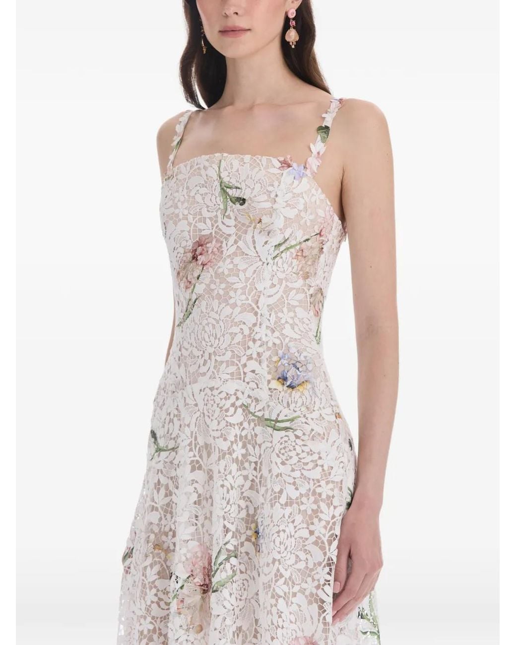Oscar de la Renta White Iris Degrade Lace Maxi Dress