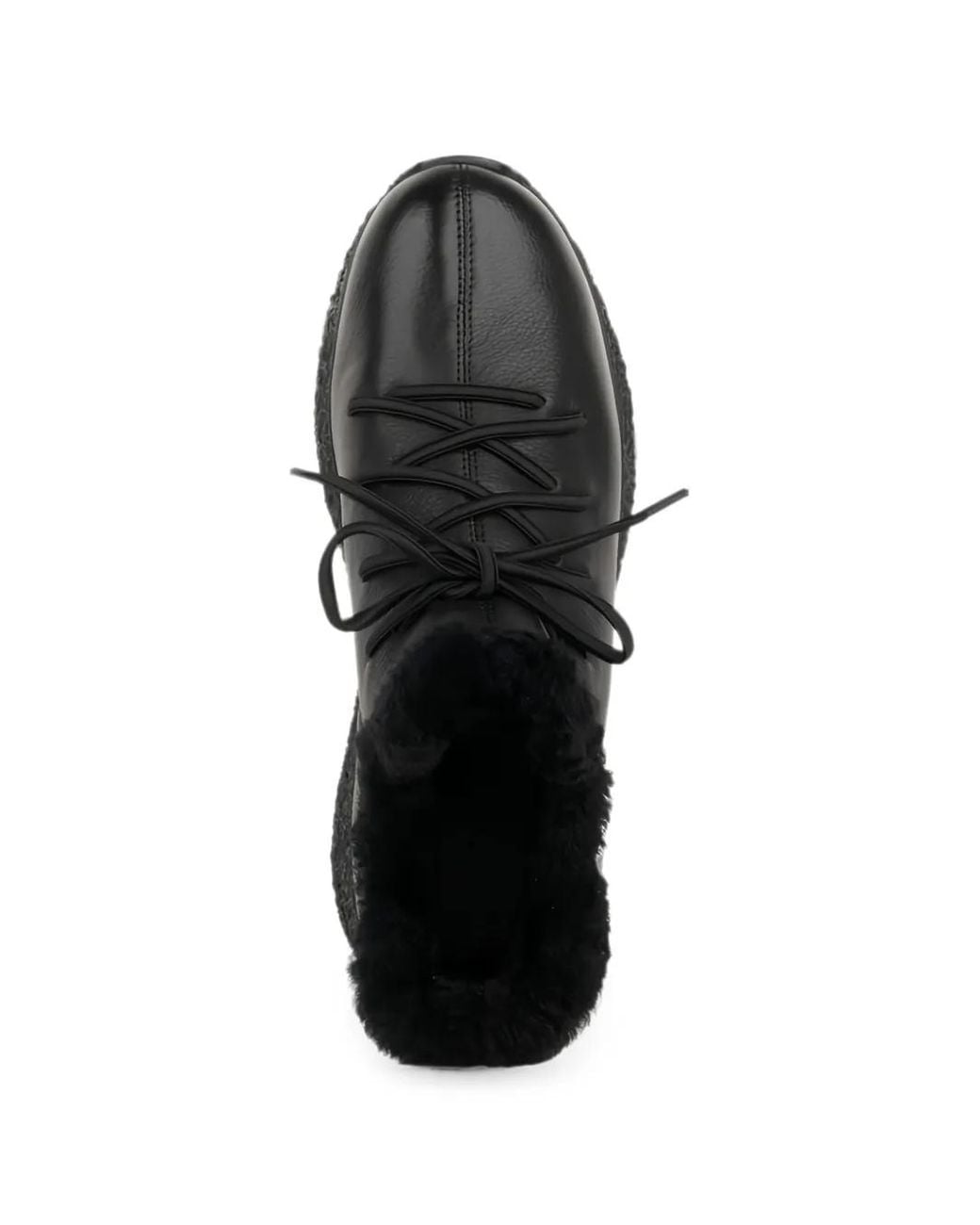 Linda Baumann Black Shearling-Trim Leather Sneakers