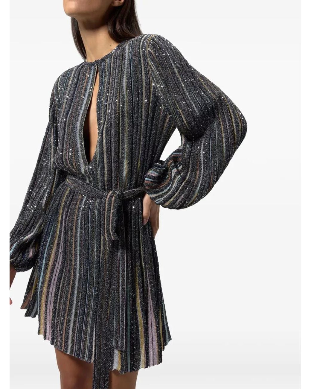 Missoni Gray Short Dress With V-Neck And Belt