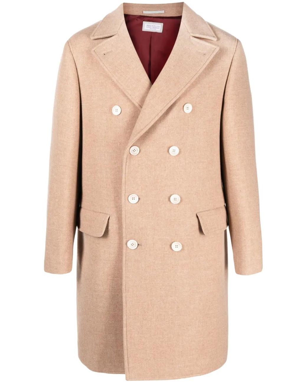 Brunello Cucinelli Natural Double-Breasted Wool-Blend Coat for men