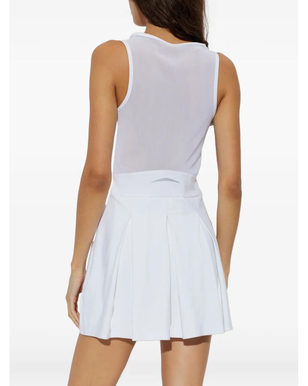 Lacoste White Pleated Mesh-Panel Dress