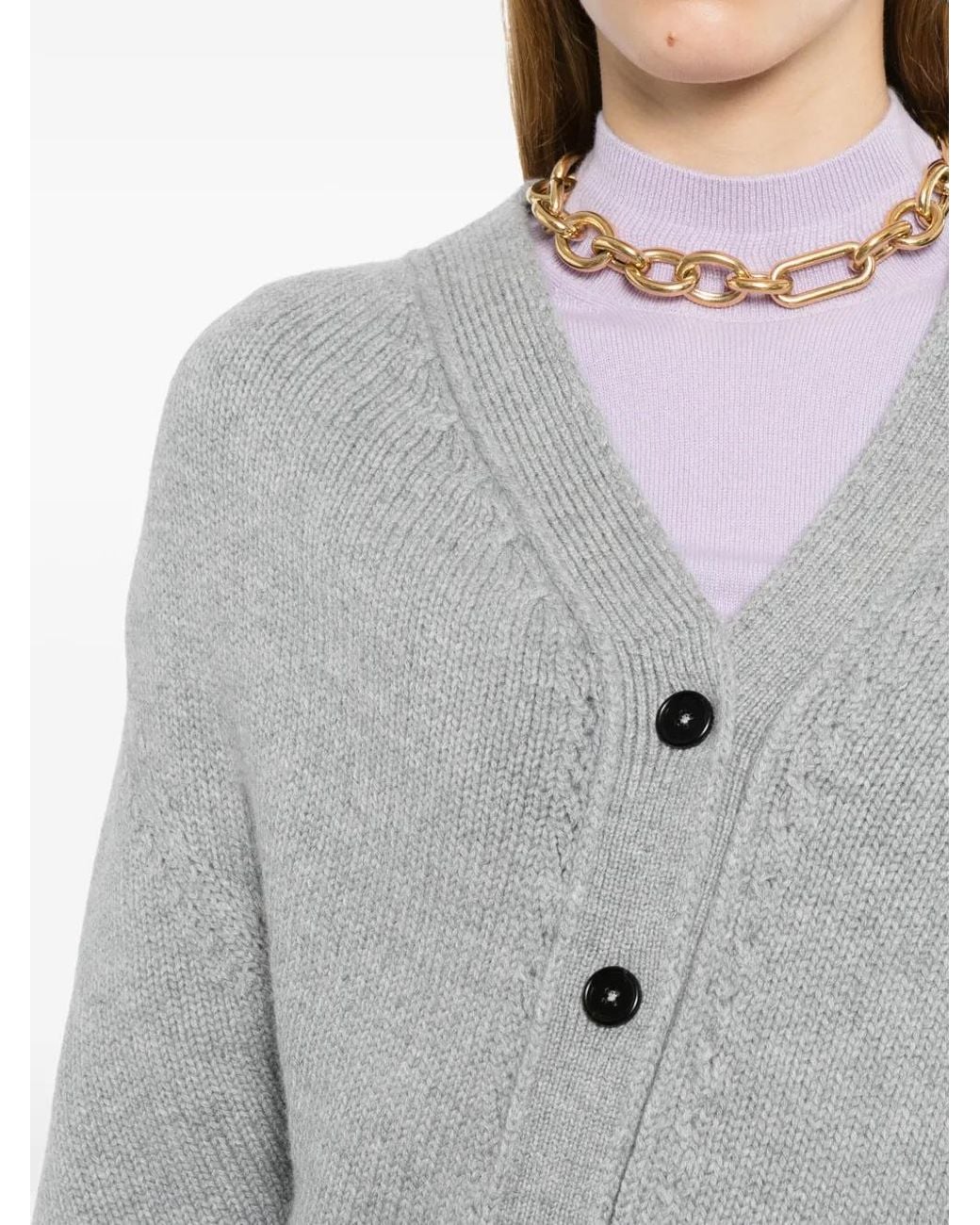 Jil Sander Gray Diagonal-Buttoned V-Neck Cardigan