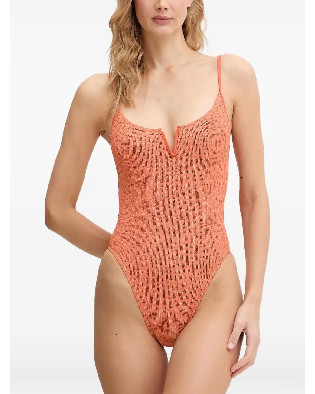 Bondeye Orange Maillot De Bain À Motif Léopard Et Effet Froissé