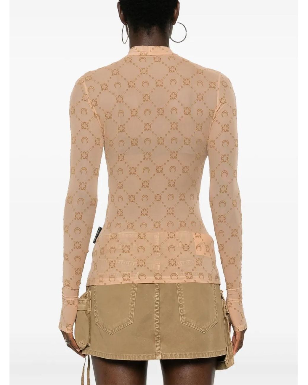 MARINE SERRE Natural Mock-Neck Pattern Top