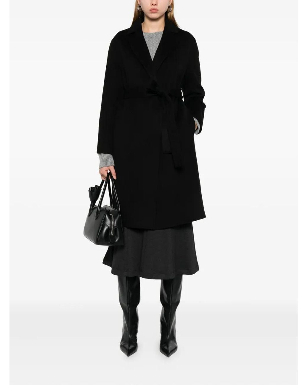 Joseph Black Belted Wool Coat