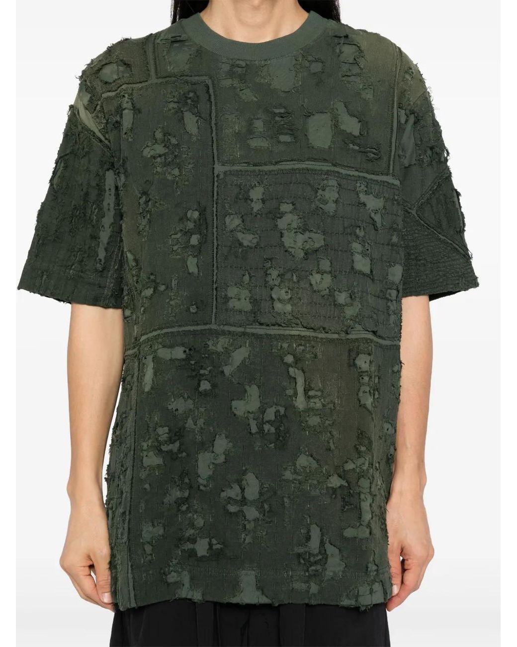 Givenchy Green Frayed-Effect T-Shirt for men
