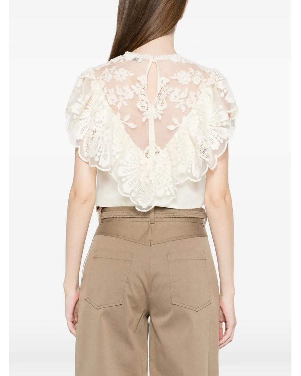 Sandro White Floral Guipure Crop Top