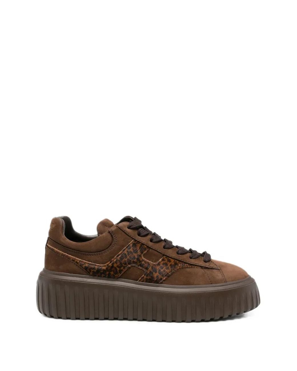 Hogan Brown Leopard-Print Suede Sneakers