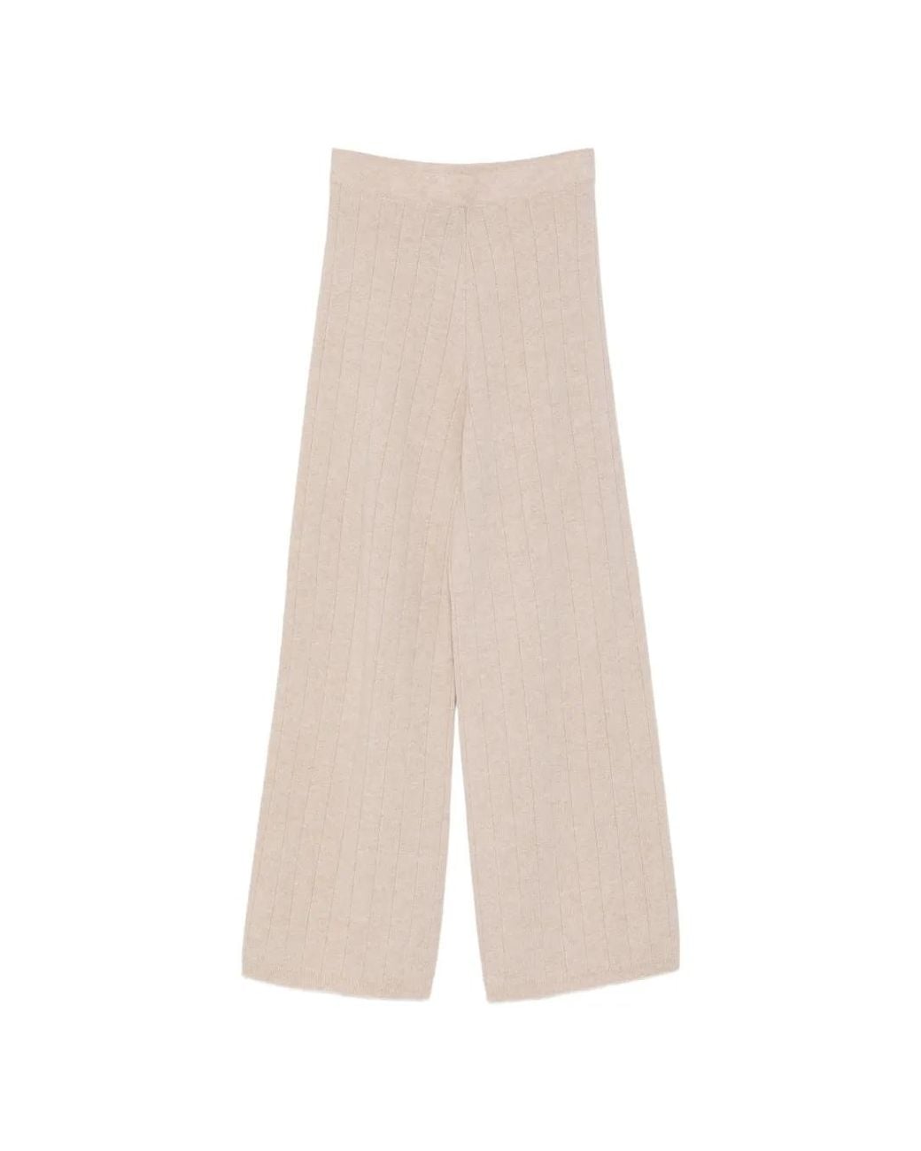 D.exterior White Ribbed-Knit Wide-Leg Trousers