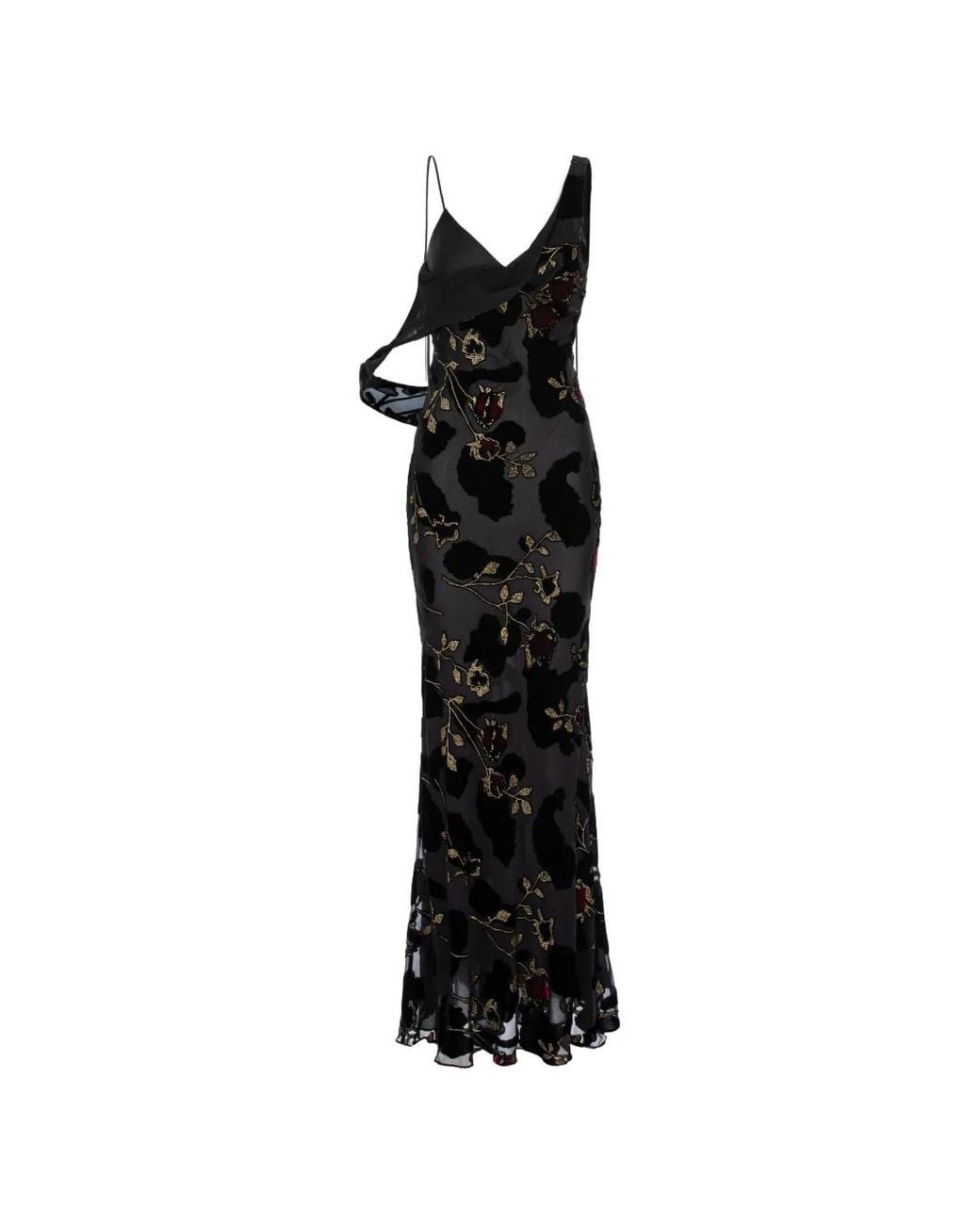 V:PM ATELIER Black Lucya Floral-Devoré Maxi Dress