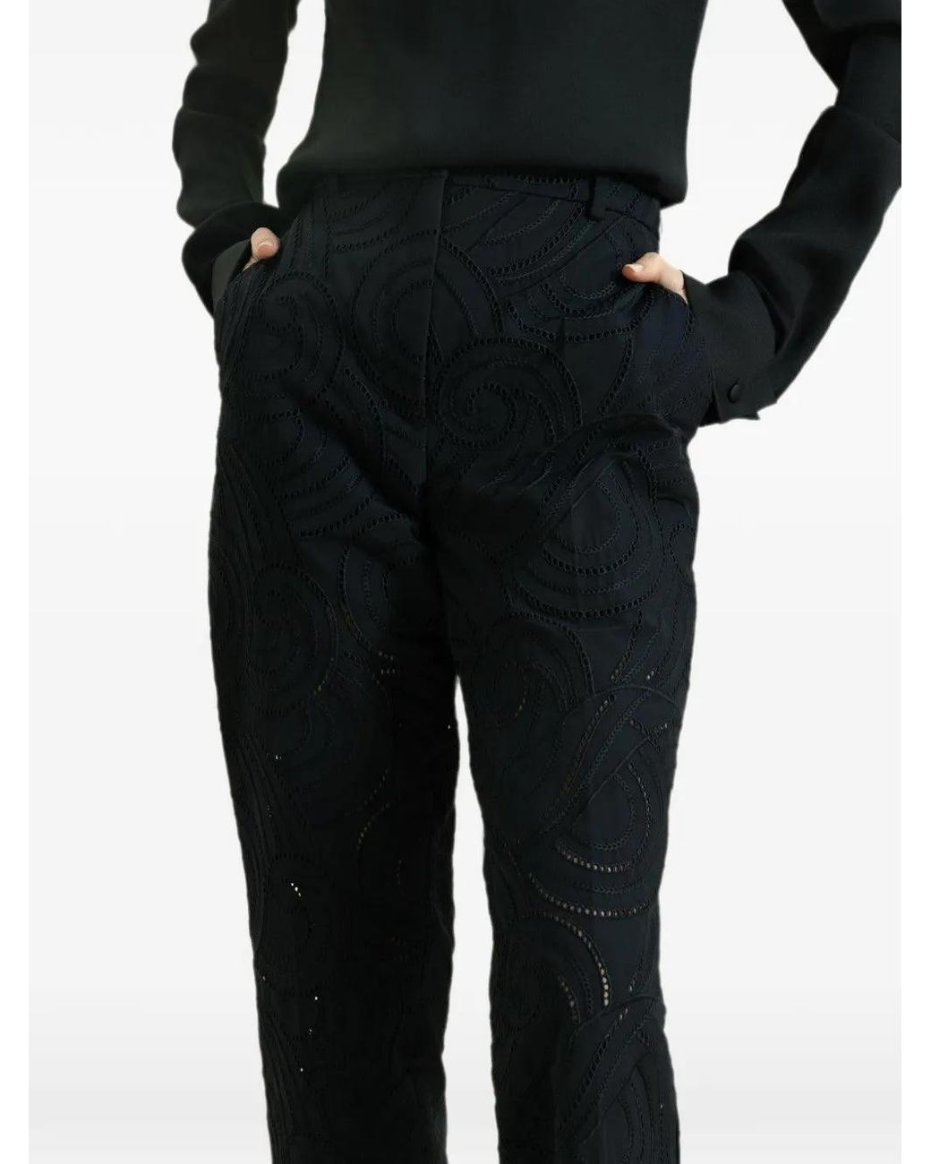 Mantu Black Embroidered-Faille Straight Trousers