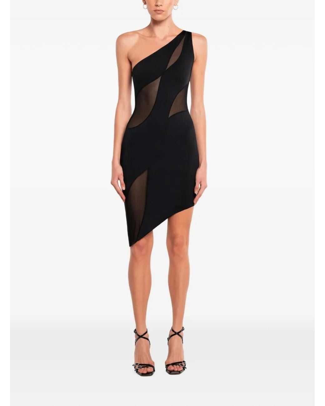 OW Collection Black Robe Courte Curve À Design Asymétrique