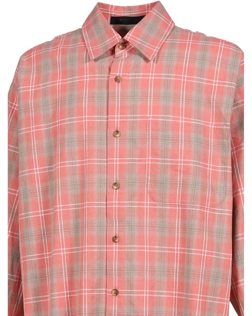 JUN/NAKAYAMA Pink Check-Pattern Raw-Cut Shirt for men