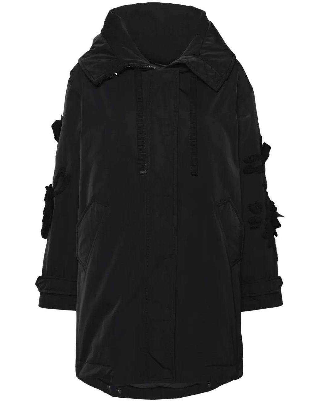 Ermanno Scervino Black Down Jacket With Floral Appliqué