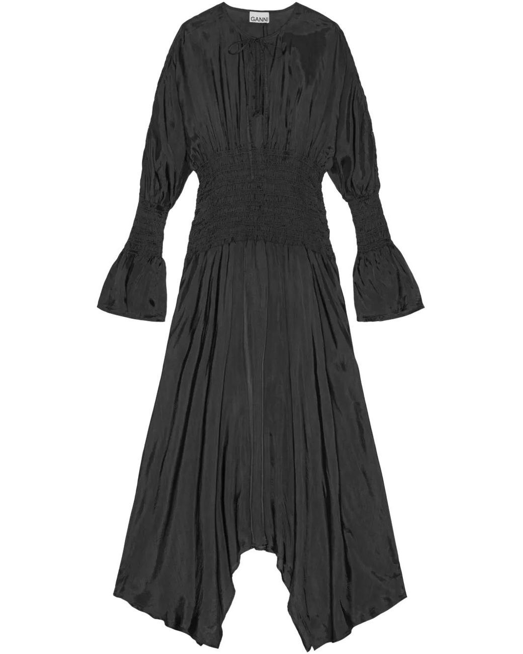 Ganni Black Smocked Dress