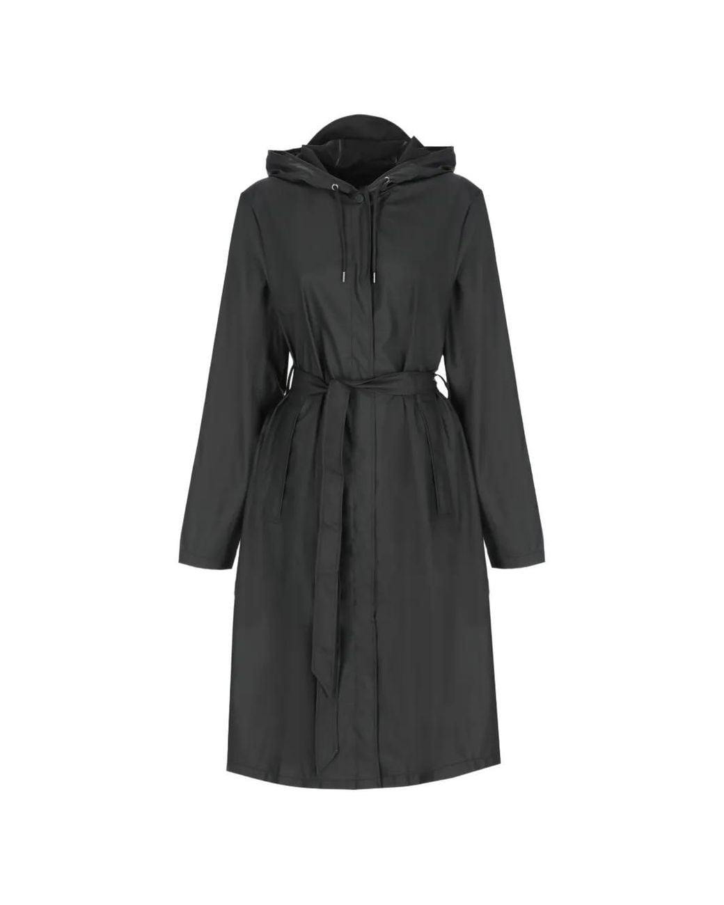 Rains Black Belted A-Line Coat