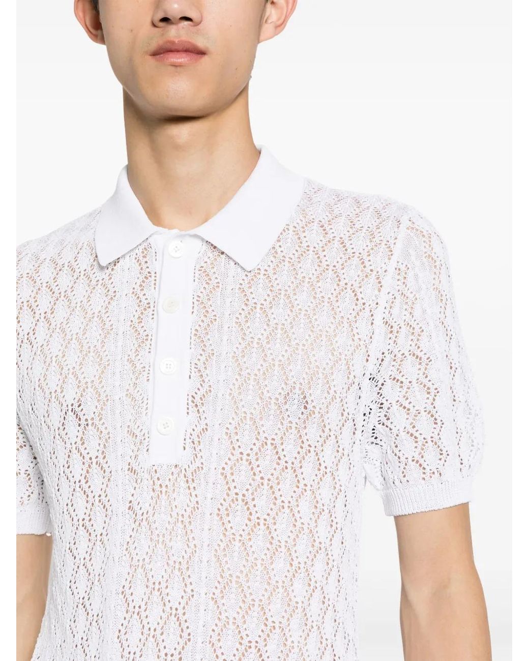 DSquared² White Open-Knit Polo Shirt for men