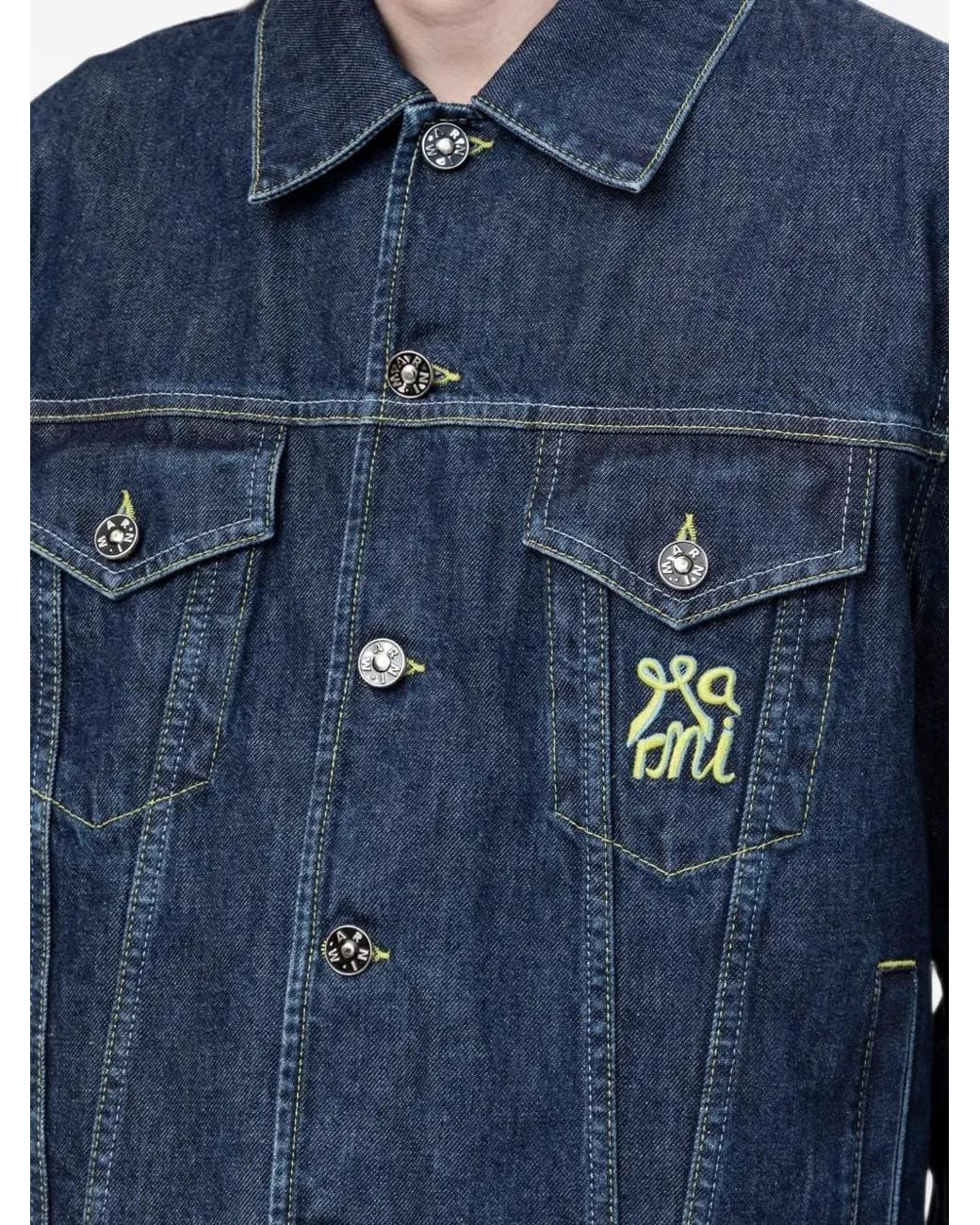 Marni Blue Logo-Embroidered Denim Jacket for men