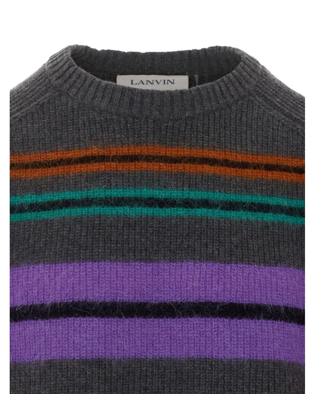 Lanvin Purple Striped Ribbed-Knit Sweater for men