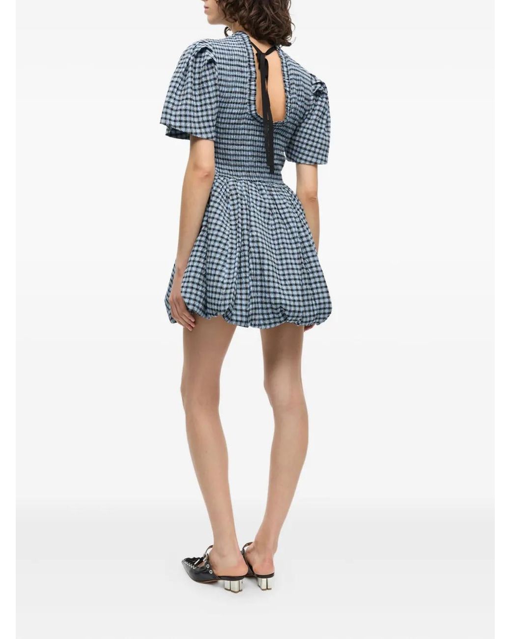 seersucker check mini layer dress Ganni Seersucker Check Mini Wrap Dress
